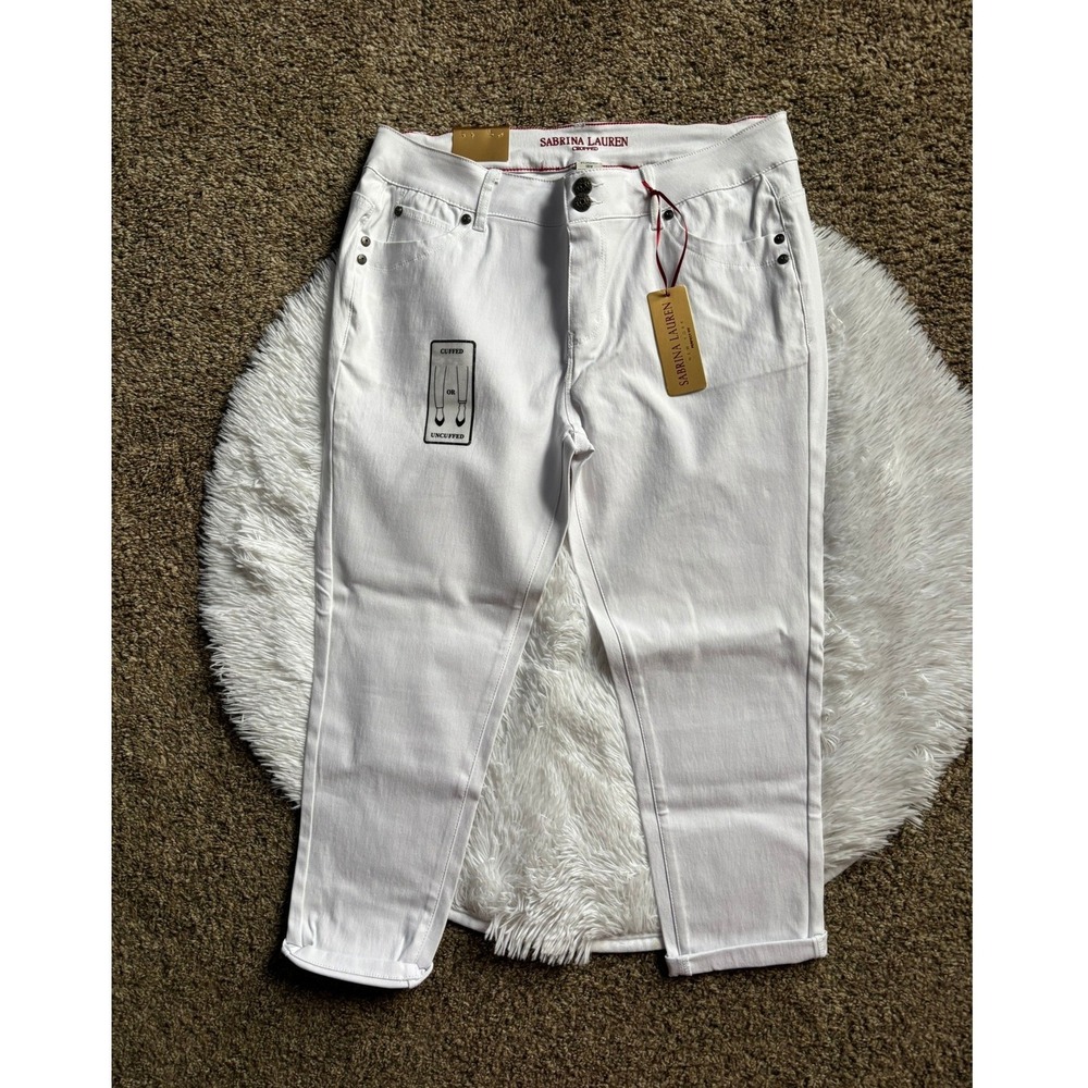Sabrina Lauren Cropped Stretch Pants Plus Size 16W New White‎